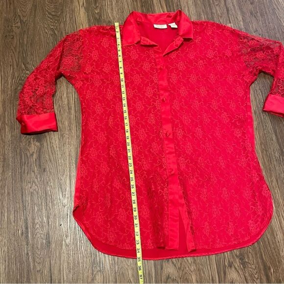 Vintage Victoria’s Secret Gold Label Lace  Front Button Up Sleep Shirt Red Large - Picture 11 of 12